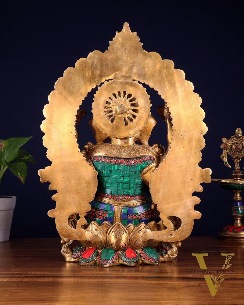 Ganesha Brass statue with Stonework 15.5 inch