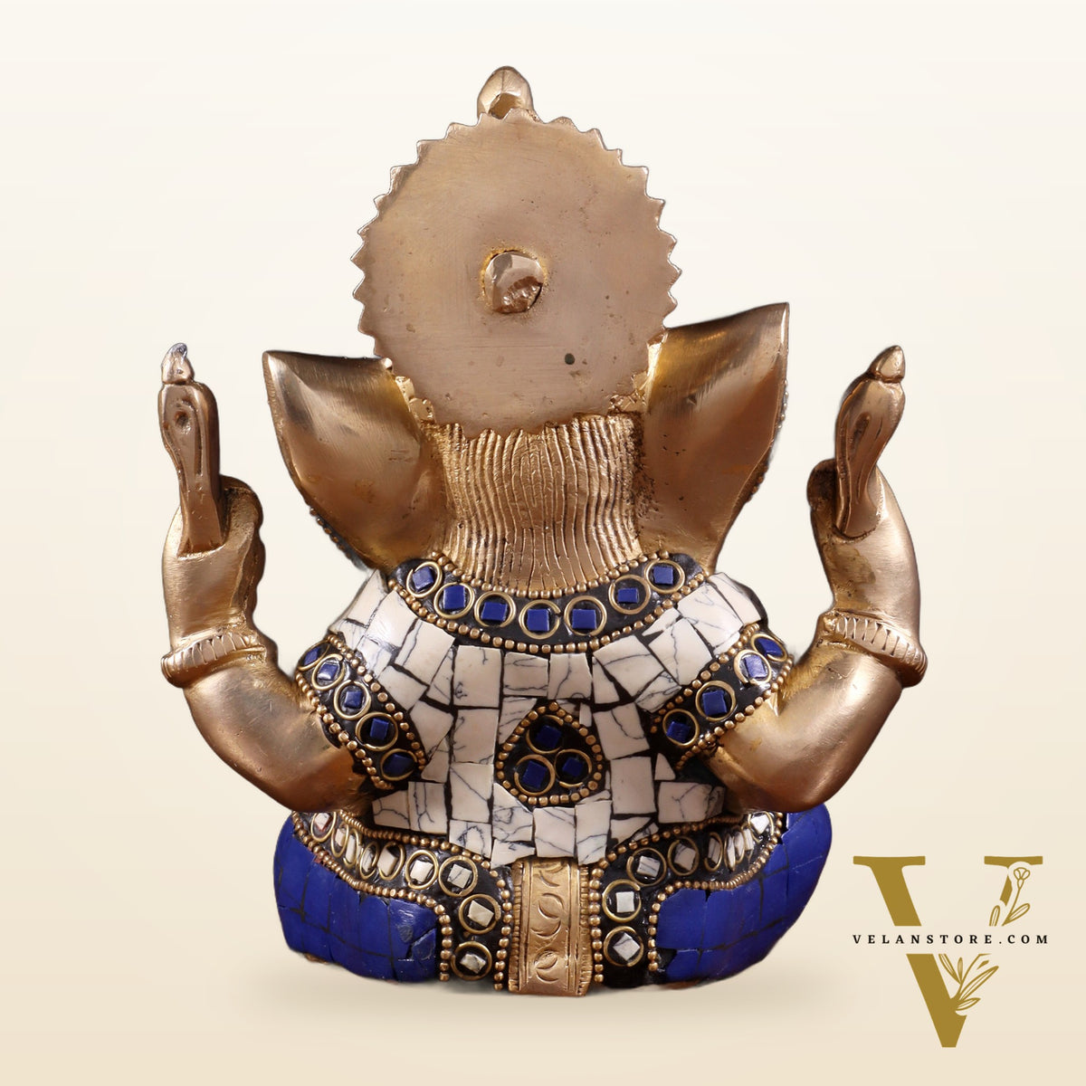 Ganesha Brass statue with stonework 6 inch