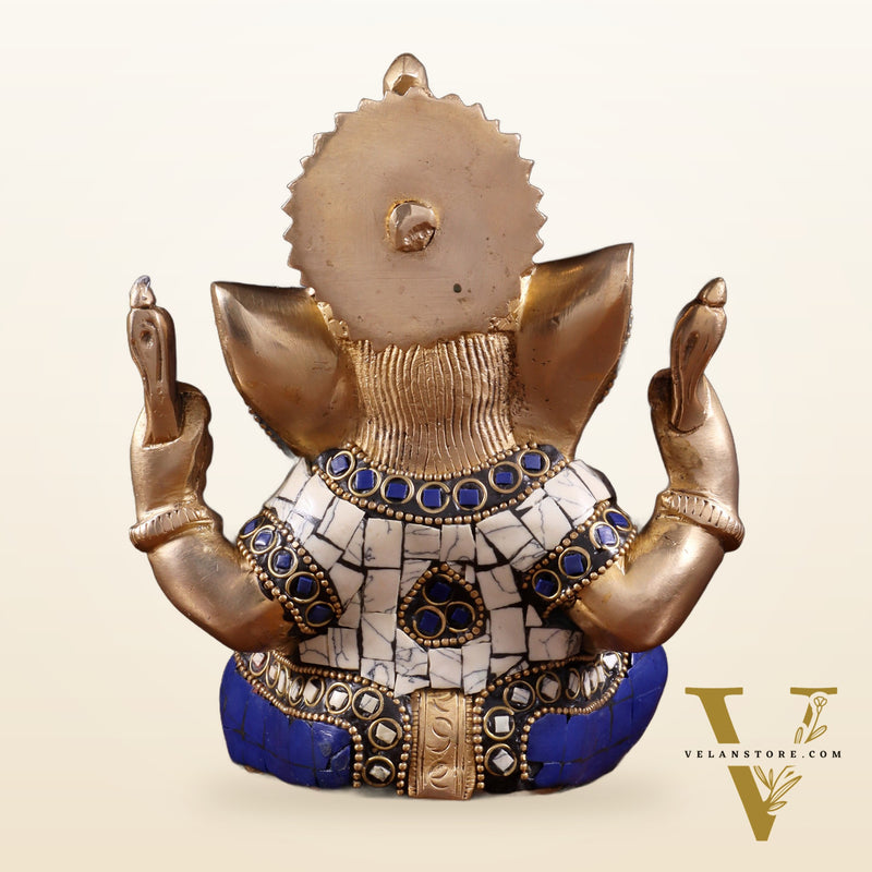Ganesha Brass statue with stonework 6 inch