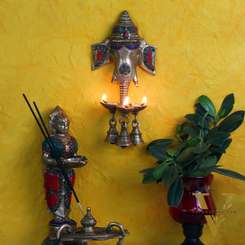 Ganesha Diya Lamp Wall Hanging for Wall and Door Home Decor 10"