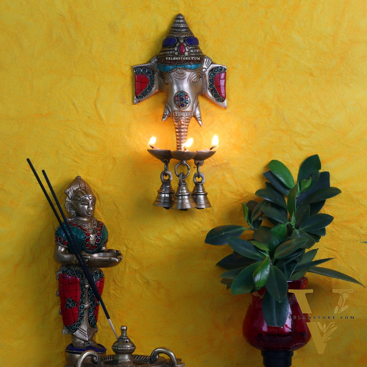 Ganesha Diya Lamp Wall Hanging for Wall and Door Home Decor 10"