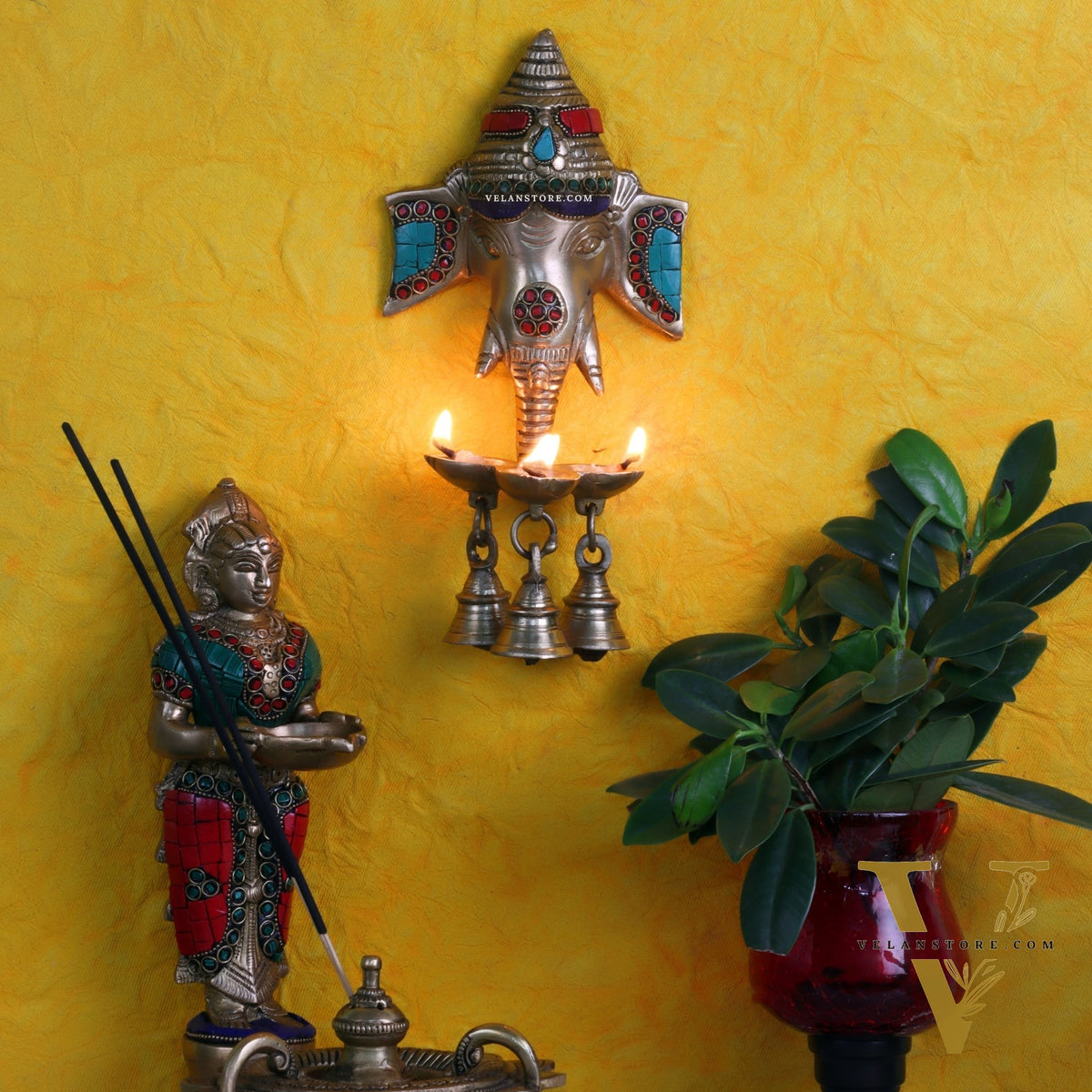 Ganesha Diya Lamp Wall Hanging for Wall and Door Home Decor 10"