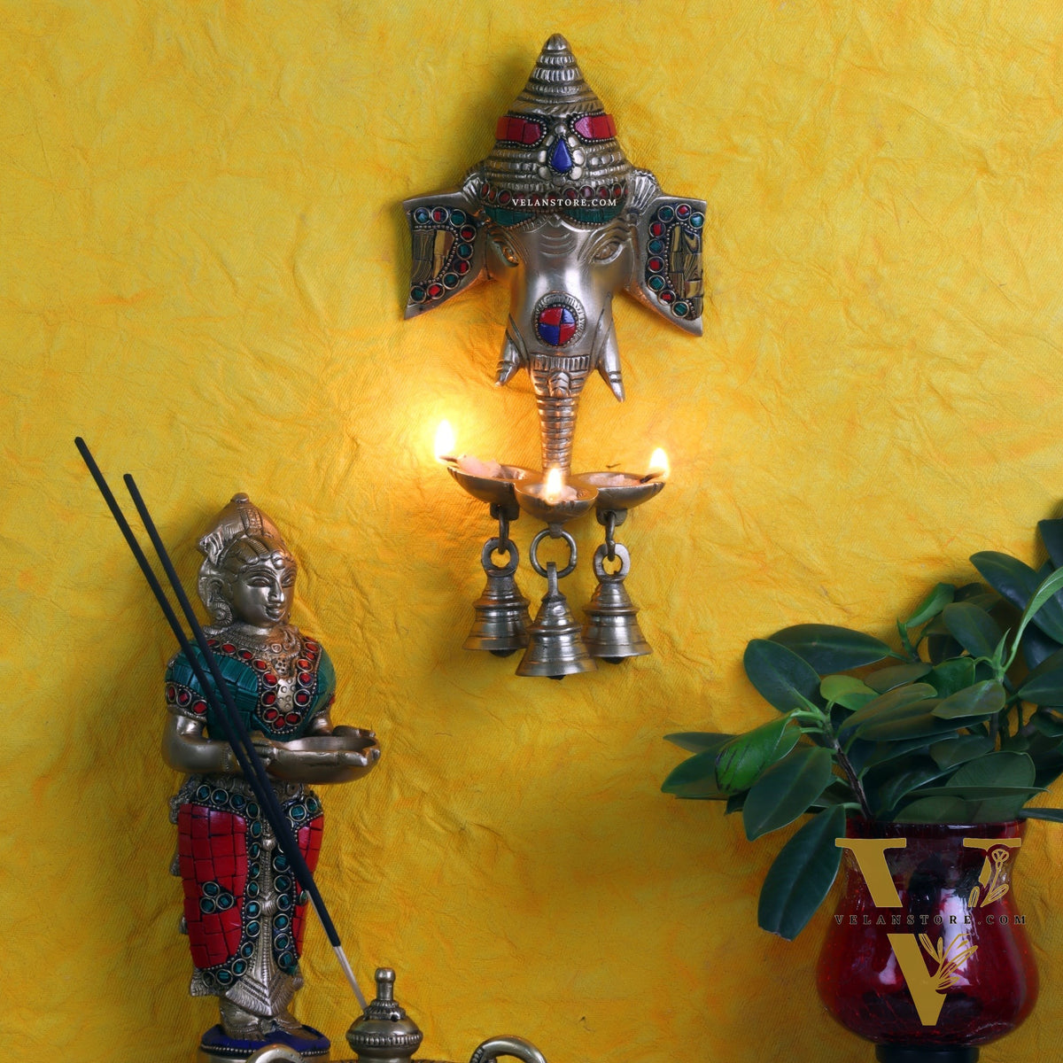 Ganesha Diya Lamp Wall Hanging for Wall and Door Home Decor 10"