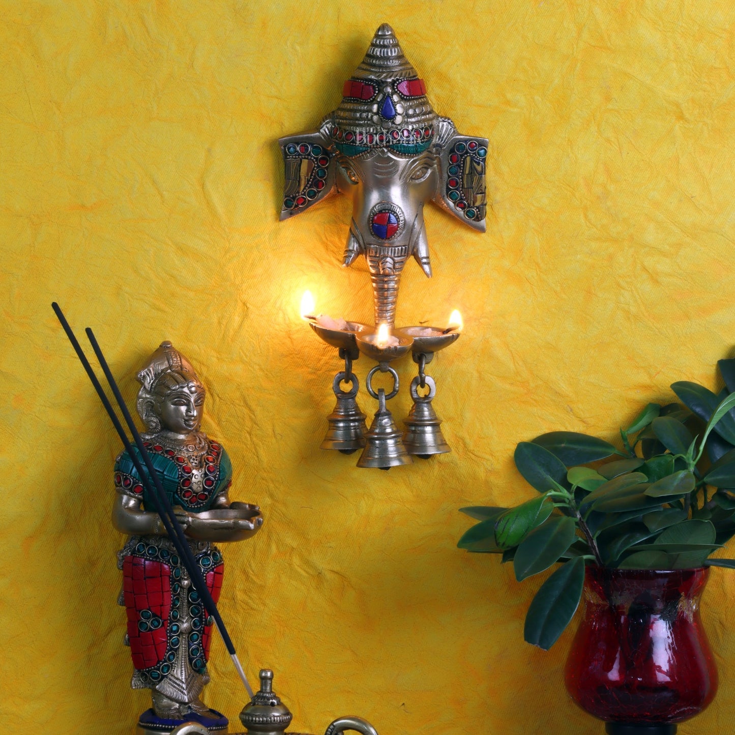 Ganesha Diya Lamp Wall Hanging for Wall and Door Home Decor 10"