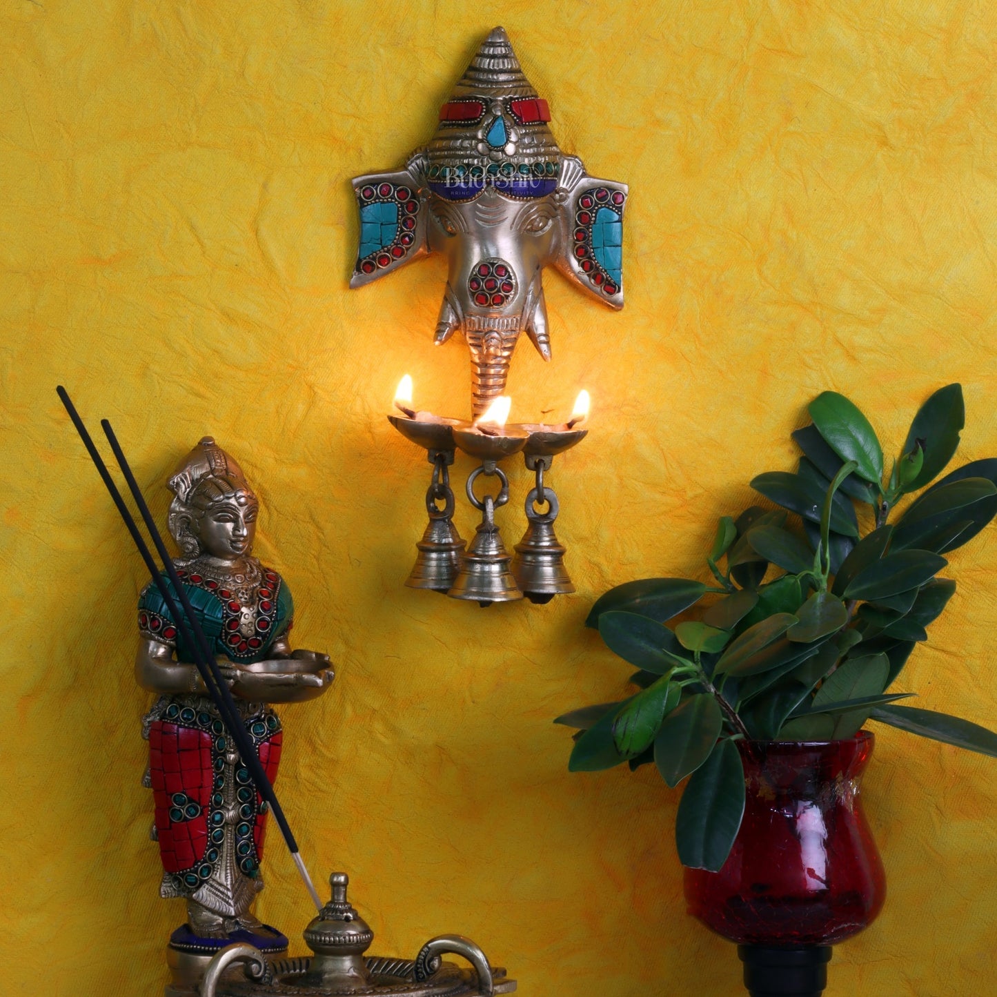 Ganesha Diya Lamp Wall Hanging for Wall and Door Home Decor 10"