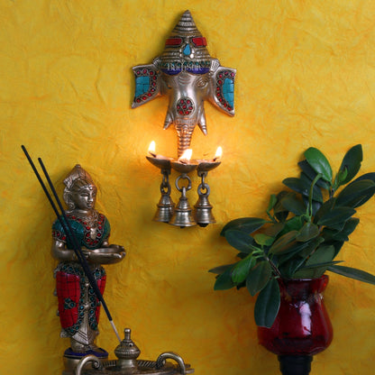 Ganesha Diya Lamp Wall Hanging for Wall and Door Home Decor 10"
