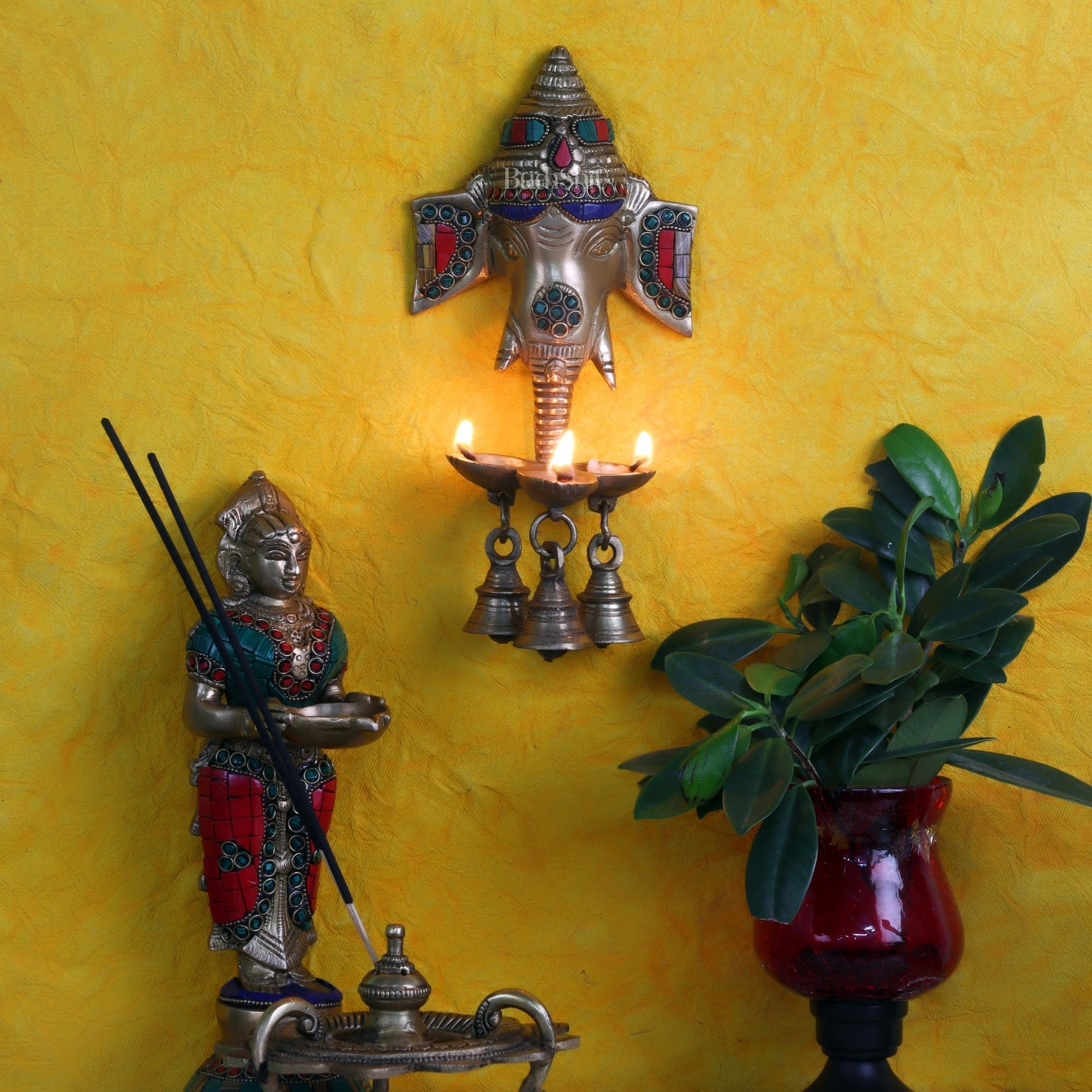 Ganesha Diya Lamp Wall Hanging for Wall and Door Home Decor 10"