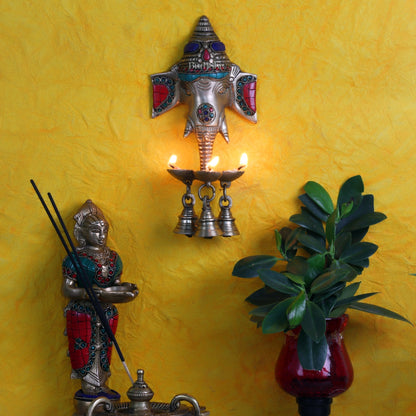 Ganesha Diya Lamp Wall Hanging for Wall and Door Home Decor 10"