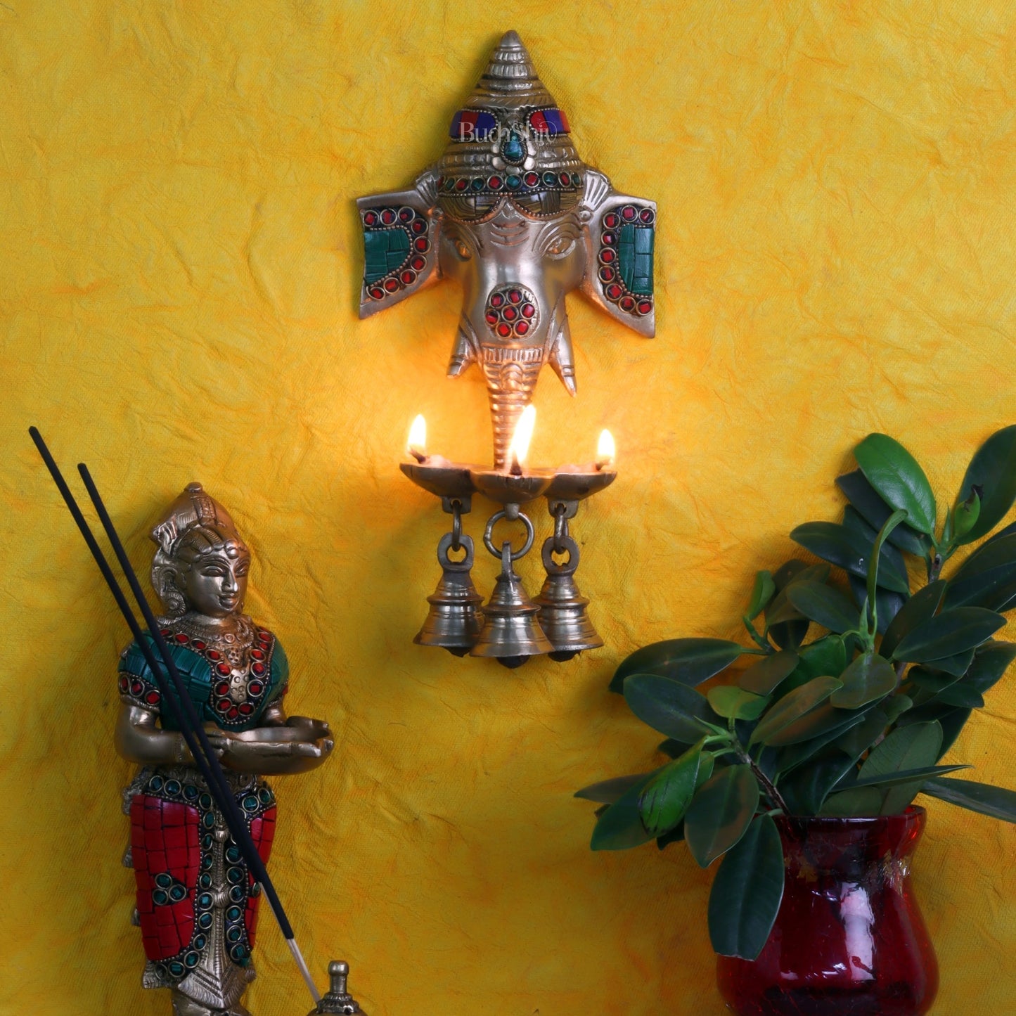 Ganesha Diya Lamp Wall Hanging for Wall and Door Home Decor 10"
