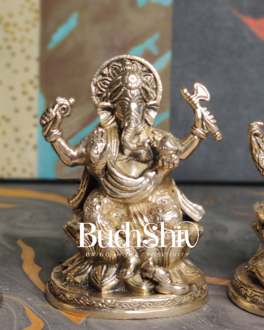 Ganesha enchanting brass idol with Lacquer finish | suitable for office desk/study table/ temple