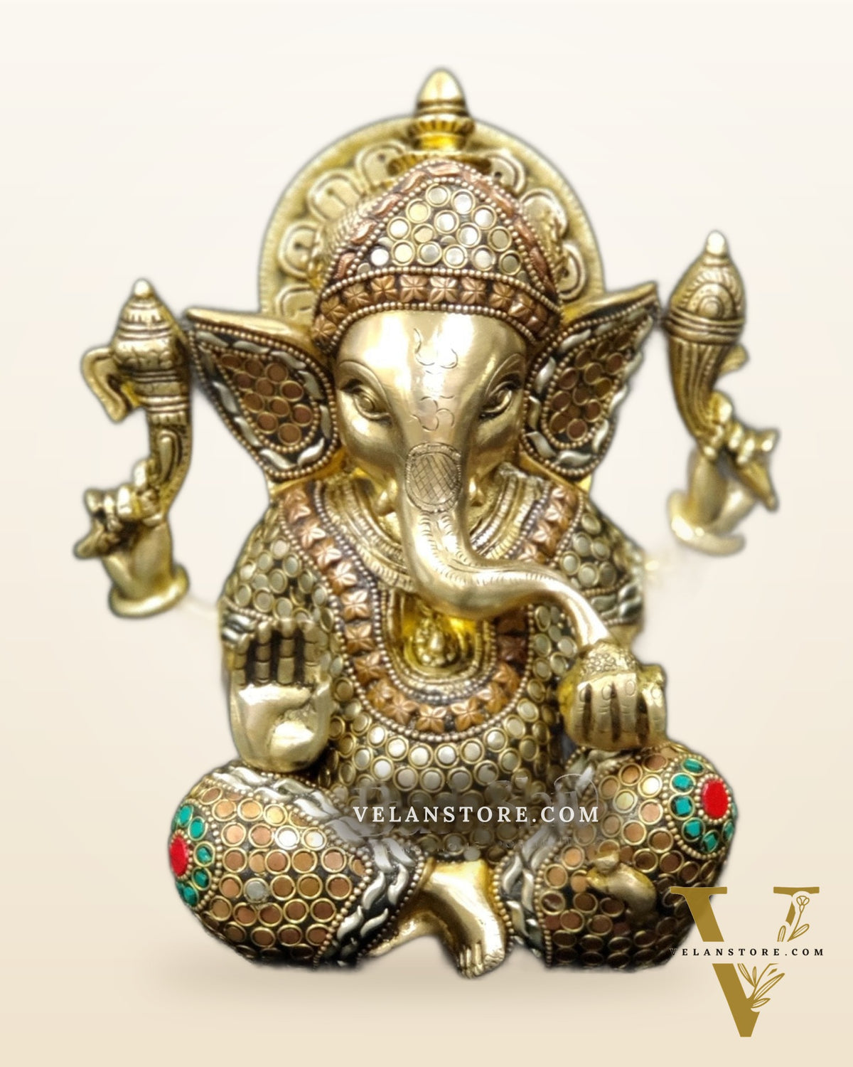 Ganesha enchanting brass idol with meenakari stonework | suitable for office desk/study table/ temple