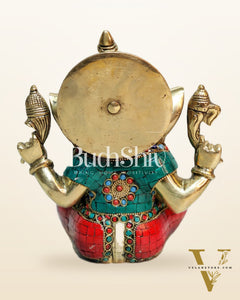 Ganesha enchanting brass idol with meenakari stonework | suitable for office desk/study table/ temple