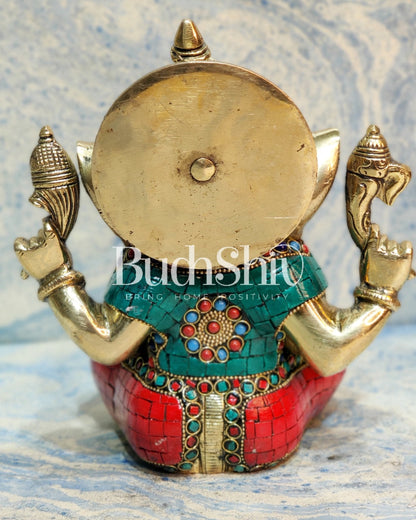 Ganesha enchanting brass idol with meenakari stonework | suitable for office desk/study table/ temple