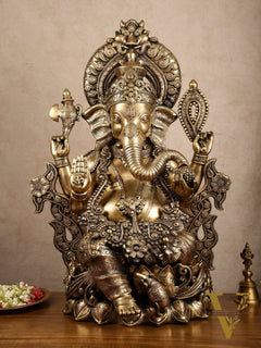 Ganesha Handcrafted Superfine Brass Large Sized Statue | 30" Tall