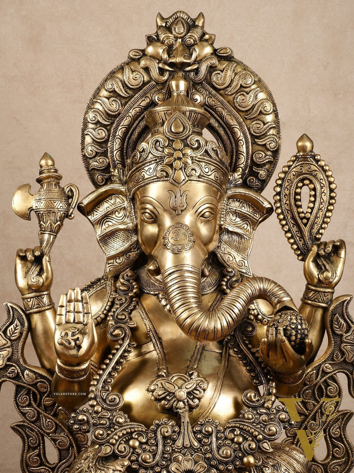 Ganesha Handcrafted Superfine Brass Large Sized Statue | 30" Tall