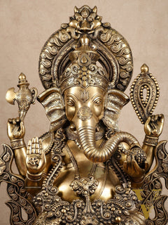 Ganesha Handcrafted Superfine Brass Large Sized Statue | 30" Tall
