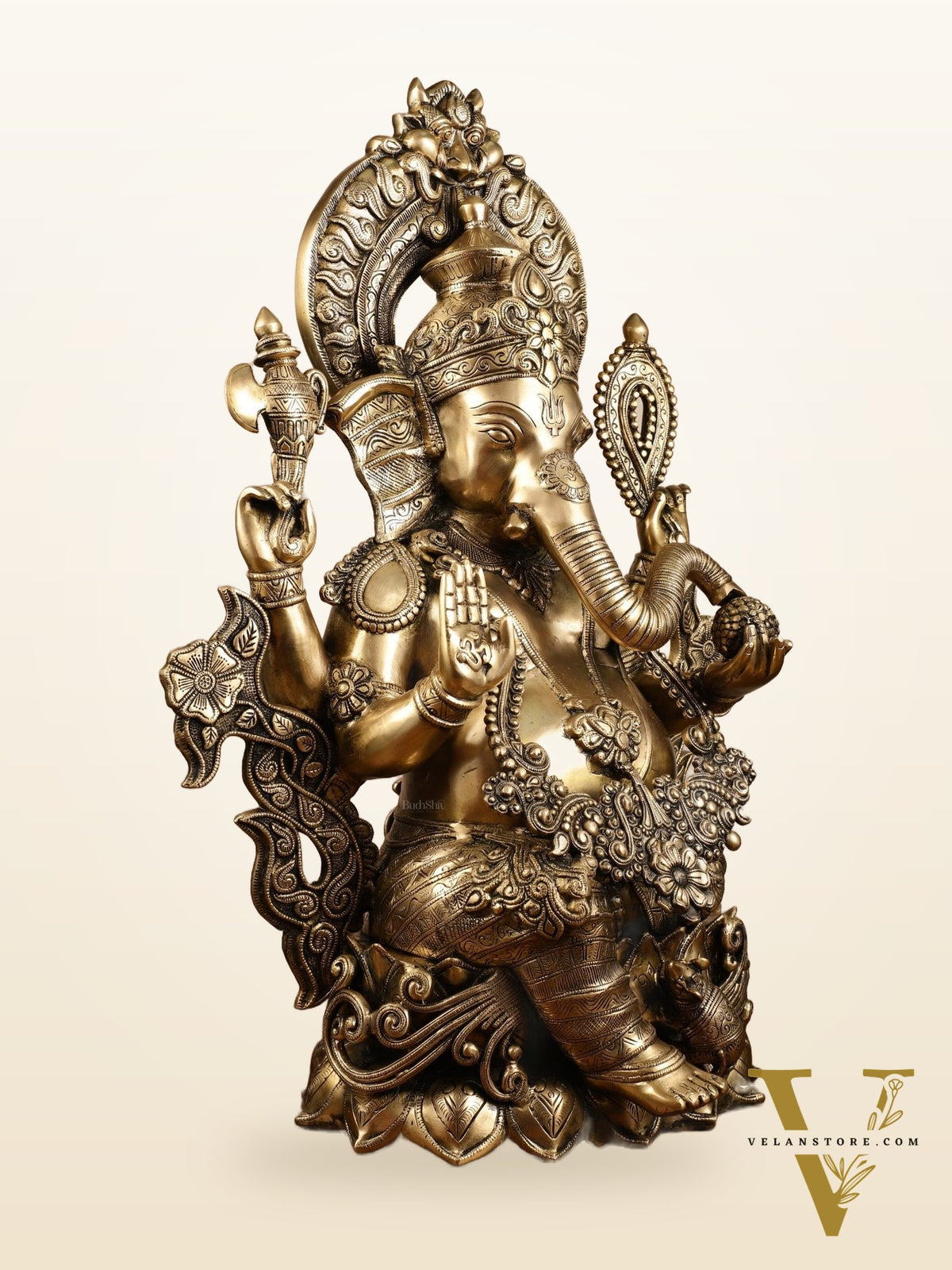Ganesha Handcrafted Superfine Brass Large Sized Statue | 30" Tall