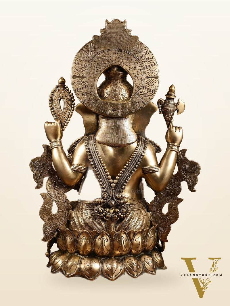 Ganesha Handcrafted Superfine Brass Large Sized Statue | 30" Tall