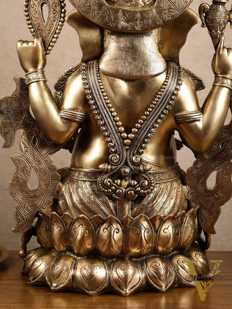 Ganesha Handcrafted Superfine Brass Large Sized Statue | 30" Tall