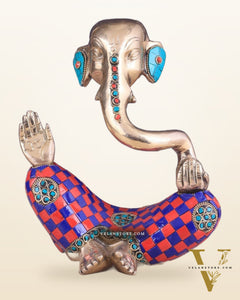 Ganesha Idol Abstract Brass with stonework 8.5 inch