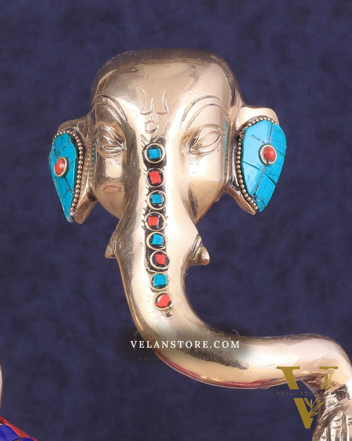 Ganesha Idol Abstract Brass with stonework 8.5 inch