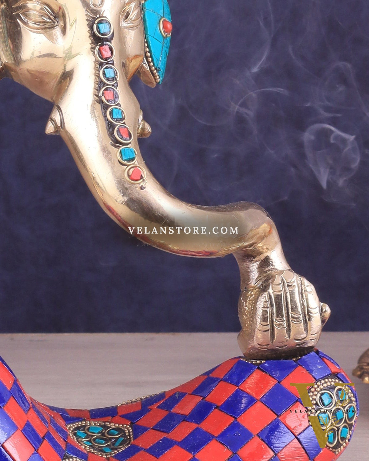 Ganesha Idol Abstract Brass with stonework 8.5 inch