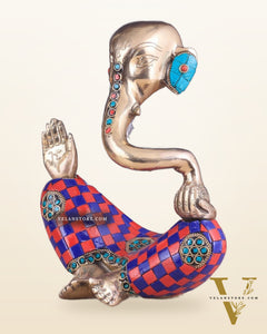 Ganesha Idol Abstract Brass with stonework 8.5 inch