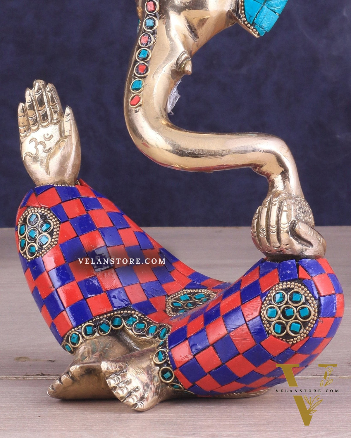 Ganesha Idol Abstract Brass with stonework 8.5 inch
