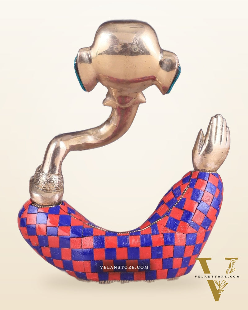 Ganesha Idol Abstract Brass with stonework 8.5 inch