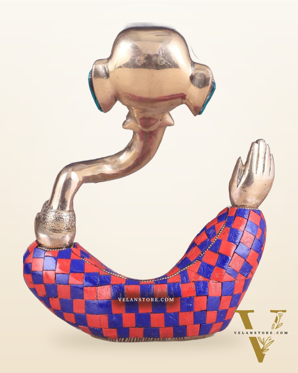 Ganesha Idol Abstract Brass with stonework 8.5 inch