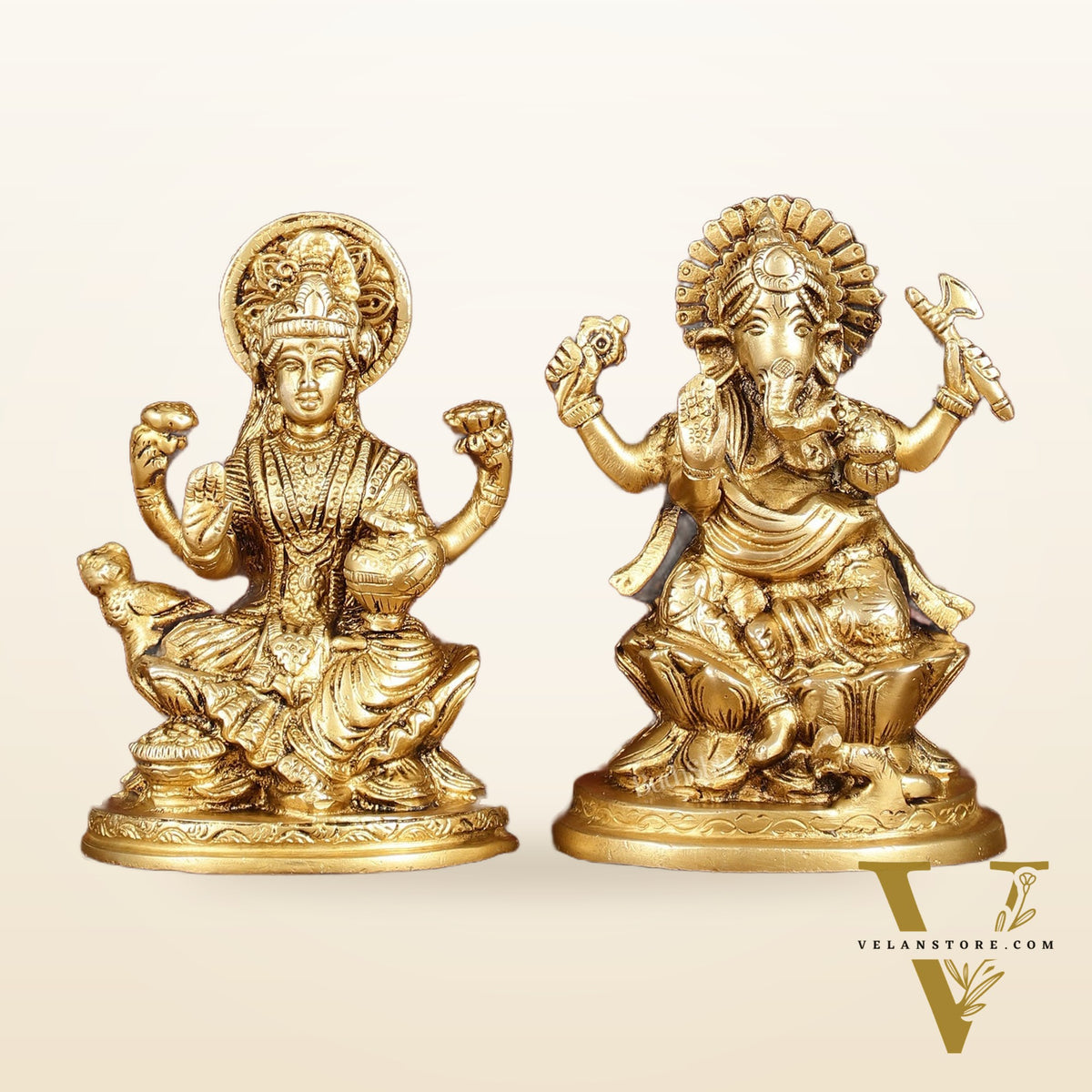 Ganesha Lakshmi Brass Idol Set -  5" antique tone
