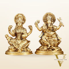 Ganesha Lakshmi Brass Idol Set -  5" antique tone