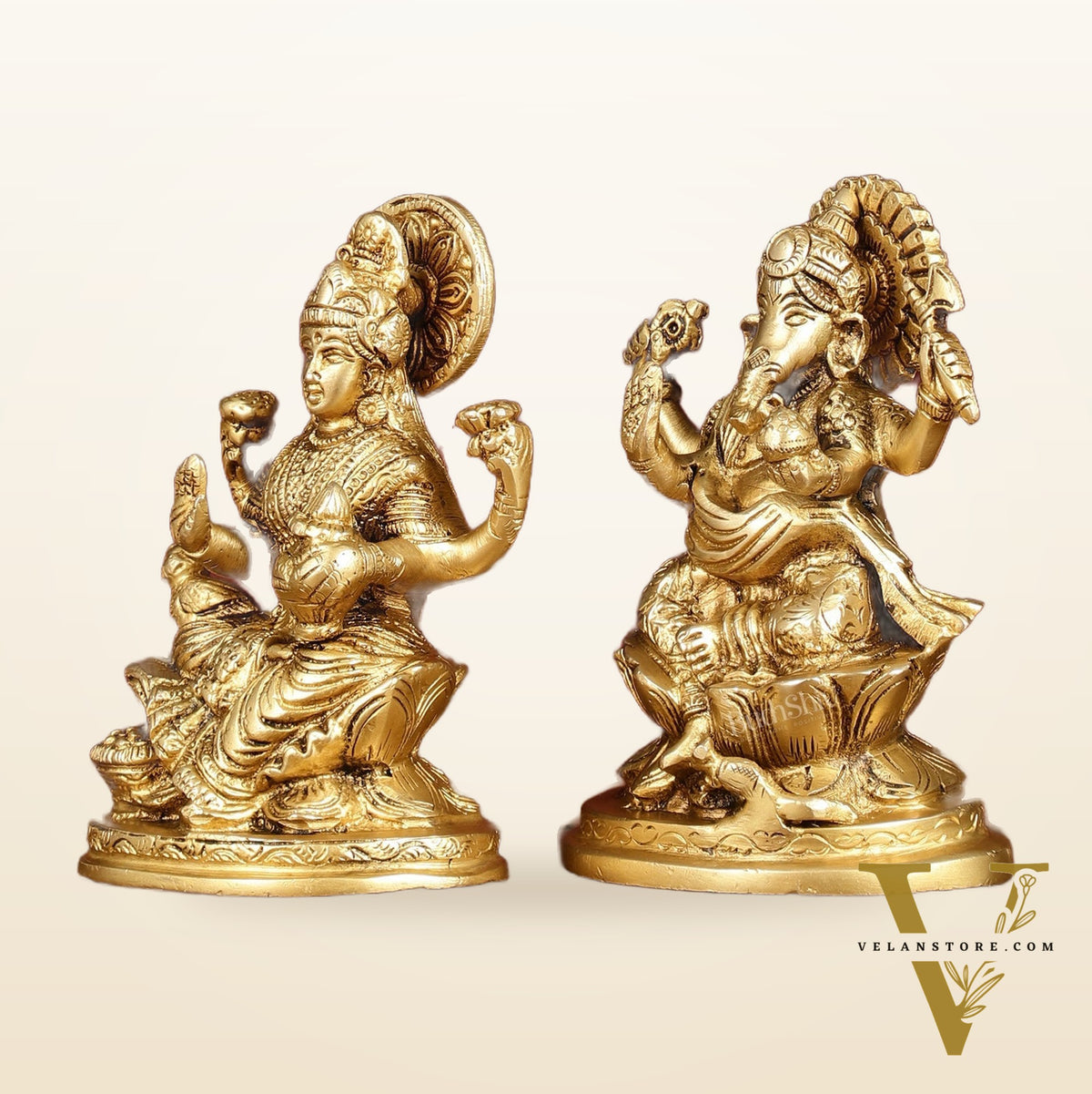 Ganesha Lakshmi Brass Idol Set -  5" antique tone