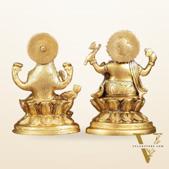 Ganesha Lakshmi Brass Idol Set -  5" antique tone
