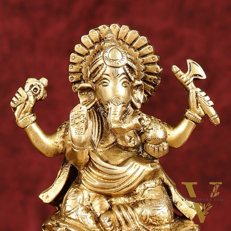 Ganesha Lakshmi Brass Idol Set -  5" antique tone