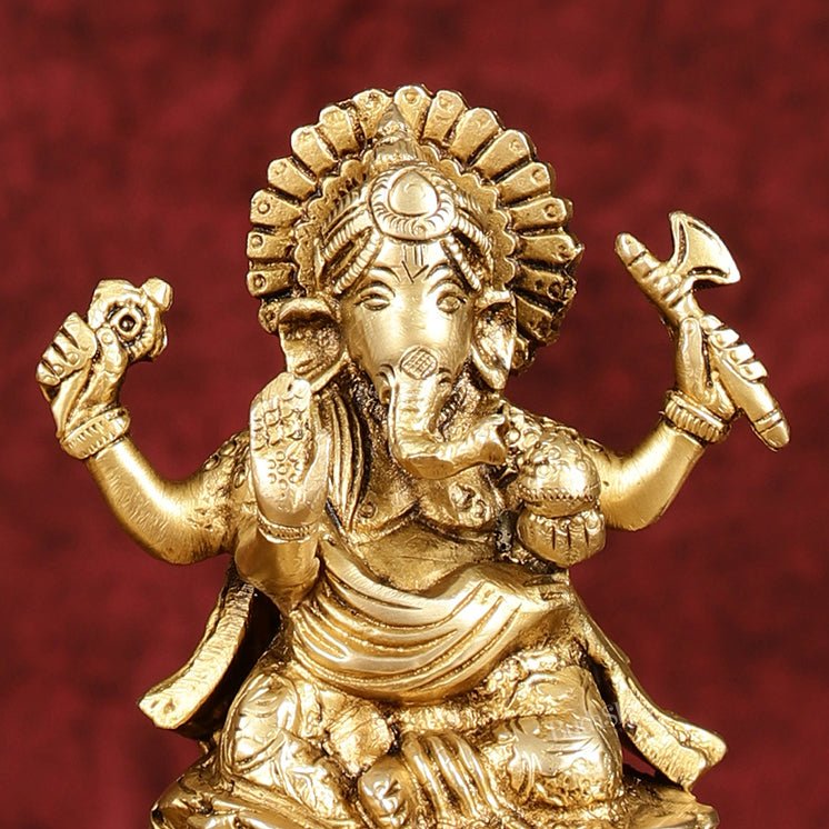 Ganesha Lakshmi Brass Idol Set -  5" antique tone