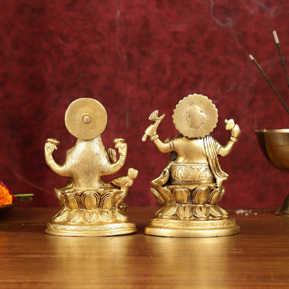 Ganesha Lakshmi Brass Idol Set -  5" antique tone