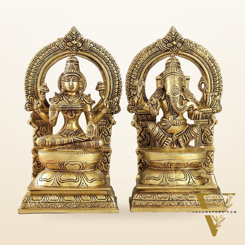 Ganesha Lakshmi - Brass Idols 10"