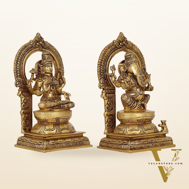 Ganesha Lakshmi - Brass Idols 10"