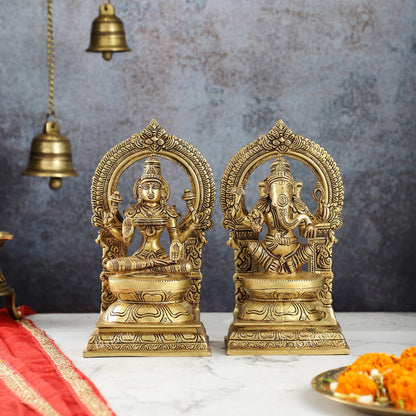 Ganesha Lakshmi - Brass Idols 10"