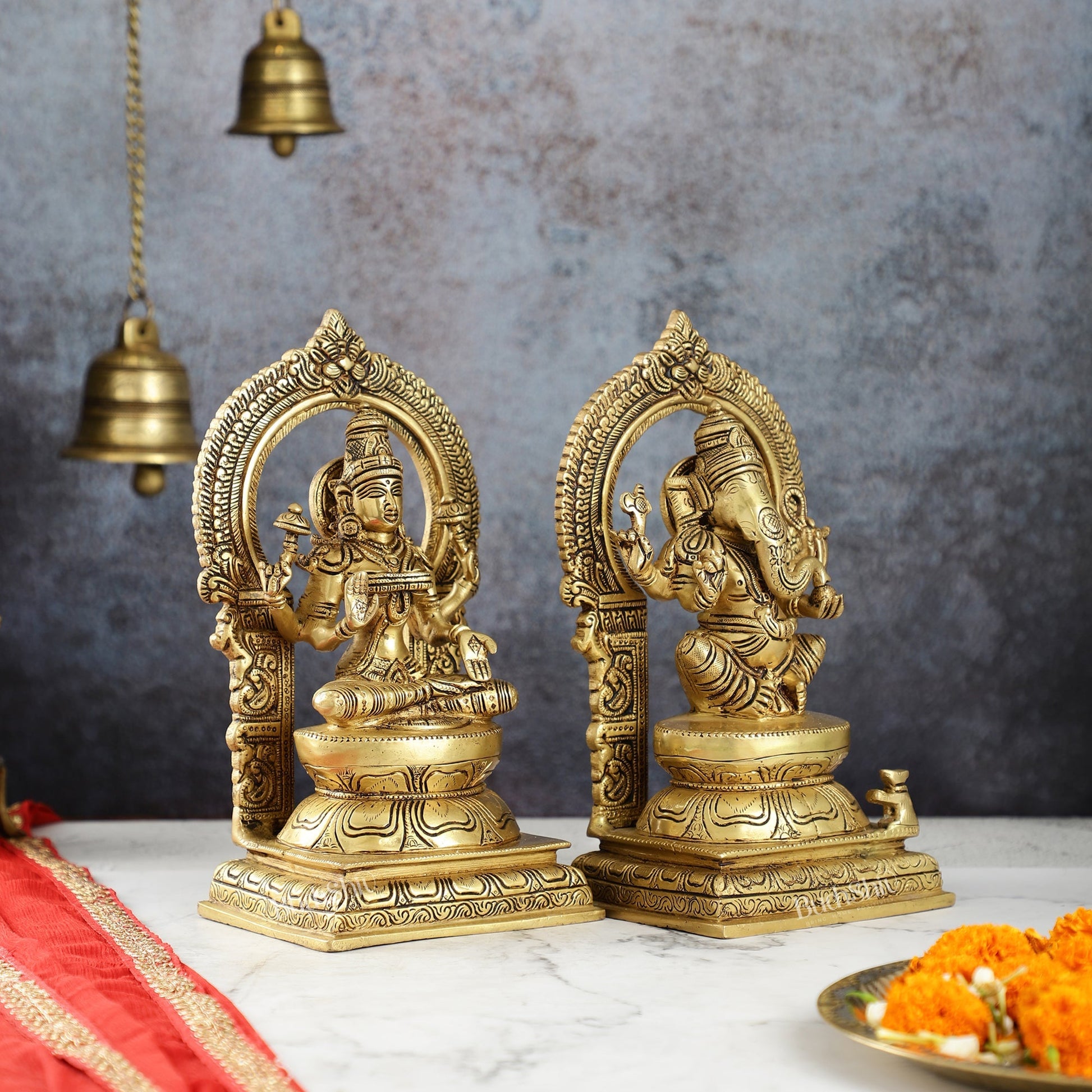 Ganesha Lakshmi - Brass Idols 10"