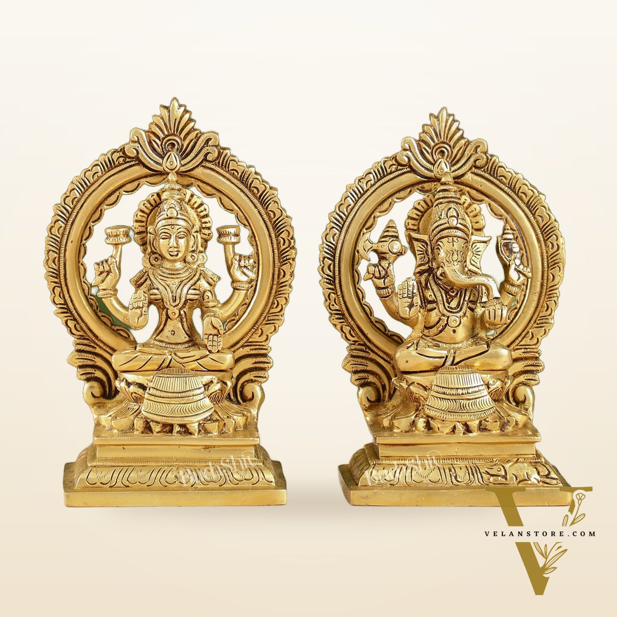 Ganesha Lakshmi Brass idols Superfine 7 inch