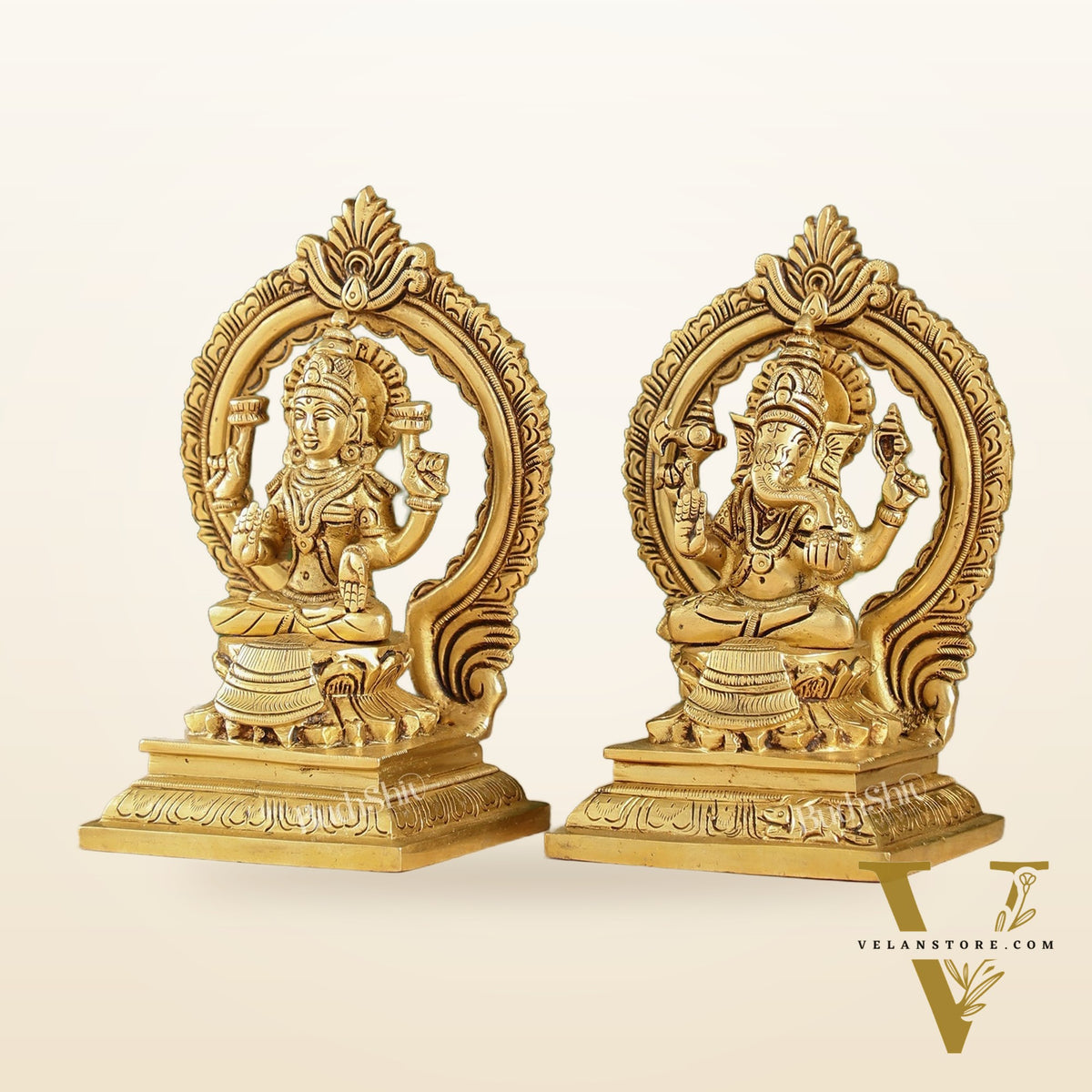 Ganesha Lakshmi Brass idols Superfine 7 inch