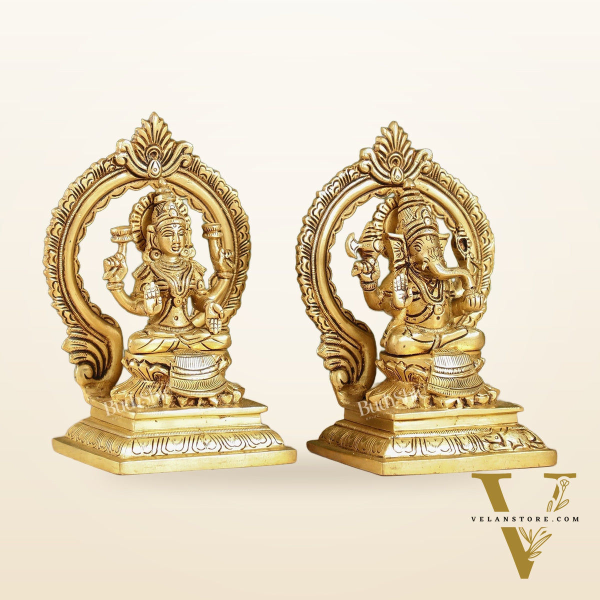 Ganesha Lakshmi Brass idols Superfine 7 inch