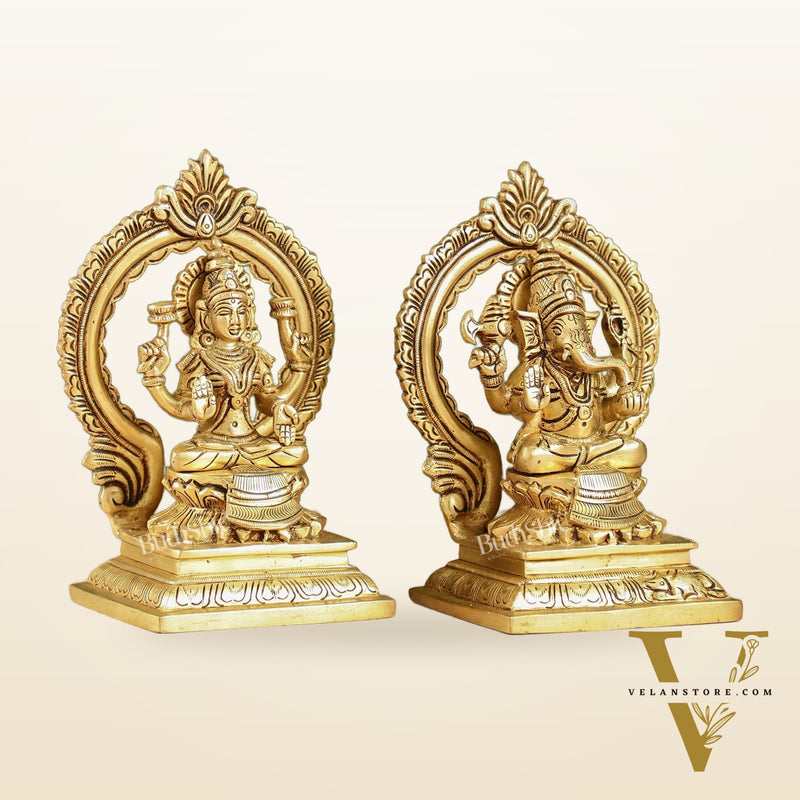 Ganesha Lakshmi Brass idols Superfine 7 inch
