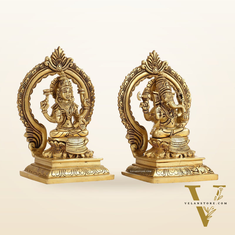 Ganesha Lakshmi Brass idols Superfine 7 inch