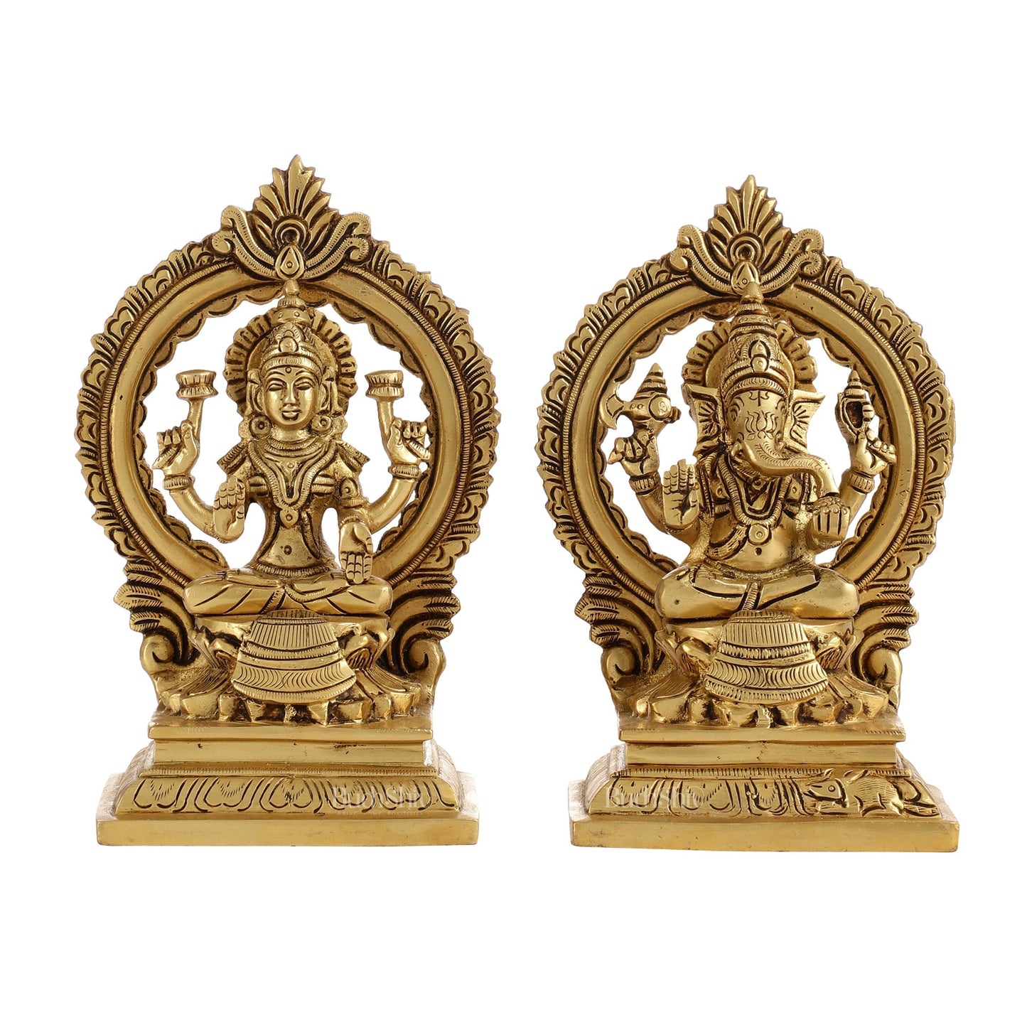 Ganesha Lakshmi Brass idols Superfine 7 inch
