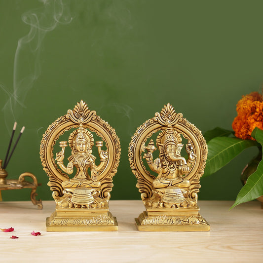 Ganesha Lakshmi Brass idols Superfine 7 inch