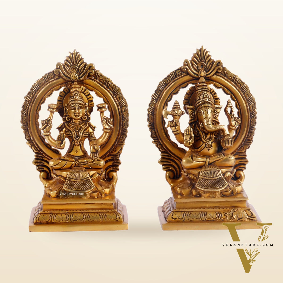 Ganesha Lakshmi Brass idols Superfine 7 inches