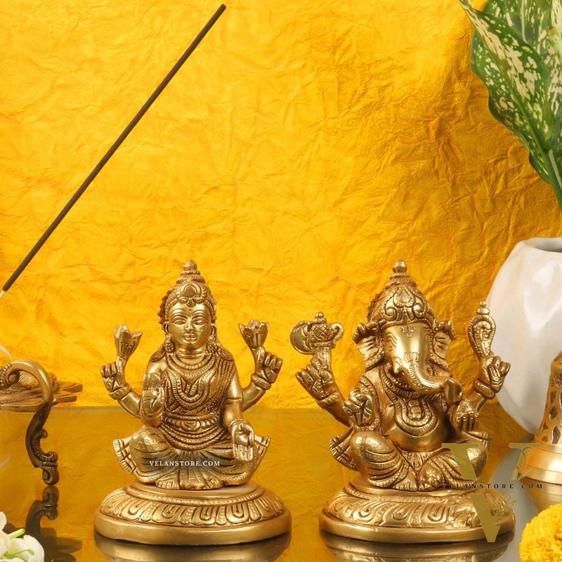Ganesha lakshmi brass murti 4.5 inch